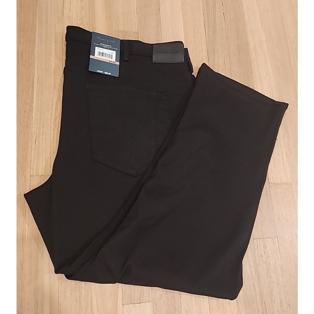 new vintage PERRY ELLIS Mens 42 x 30 Stretch Pants straight leg fit jeans black